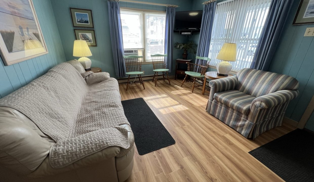 a living room filled with furniture and a hard wood floor.