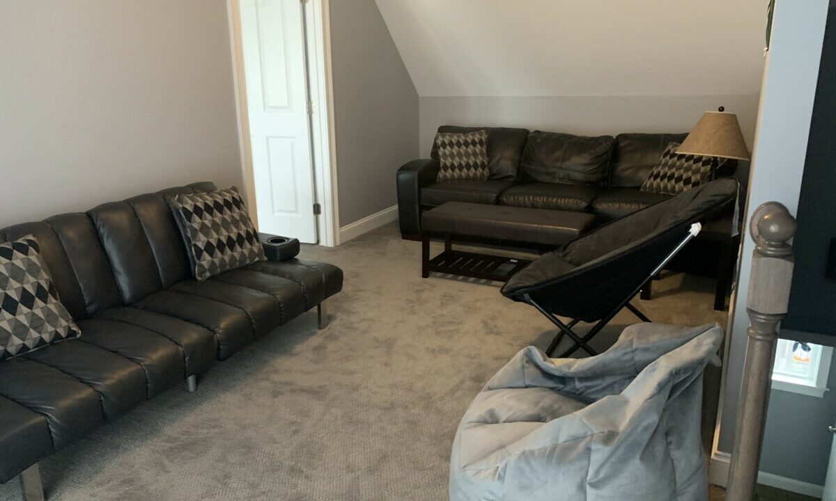 a living room with two couches and a chair.