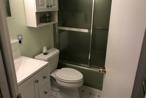 a white toilet sitting next to a walk in shower.