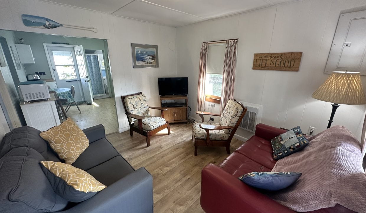 A living room with couches and a tv.