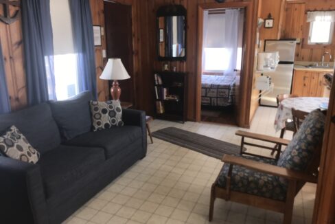 a living room filled with furniture and a lamp.