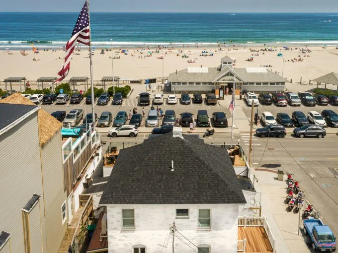 a view of a beach from a high point of view.