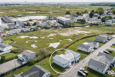 an aerial view of a neighborhood with lots of houses.