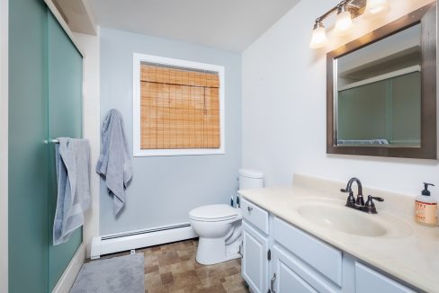 A bathroom with a toilet and sink.