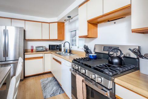 A stove in a kitchen.