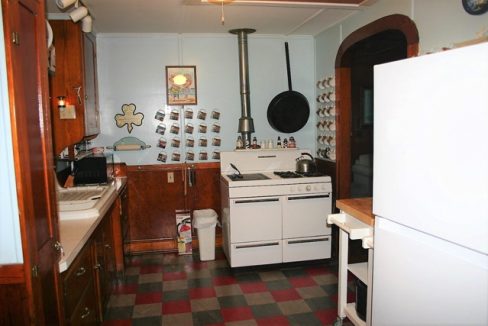 A kitchen with a stove and a refrigerator.
